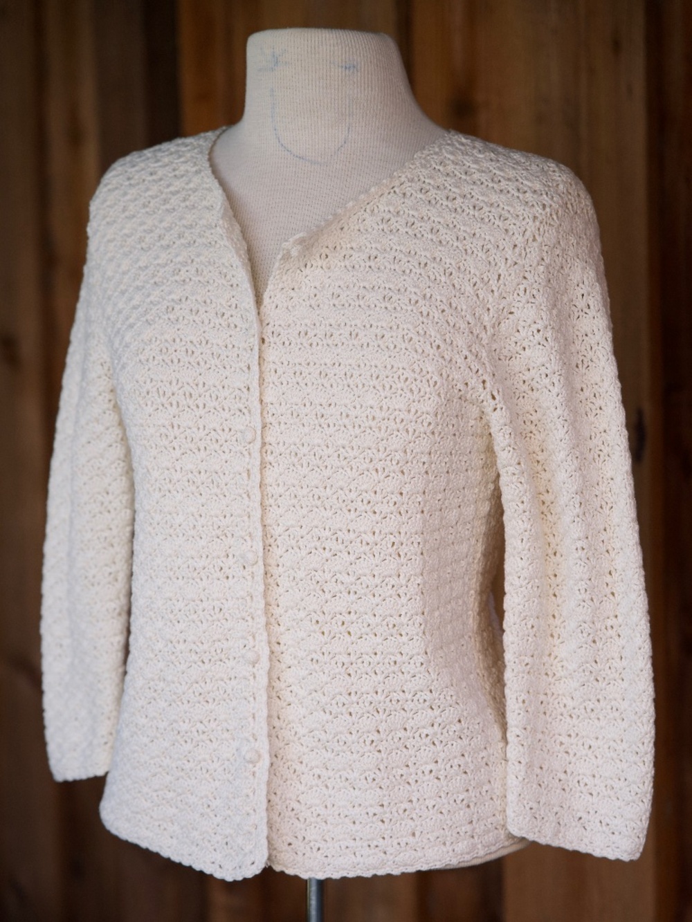 Vintage Lauren Ralph Lauren 100% Cotton Crochet Ivory Cardigan Woman's PM